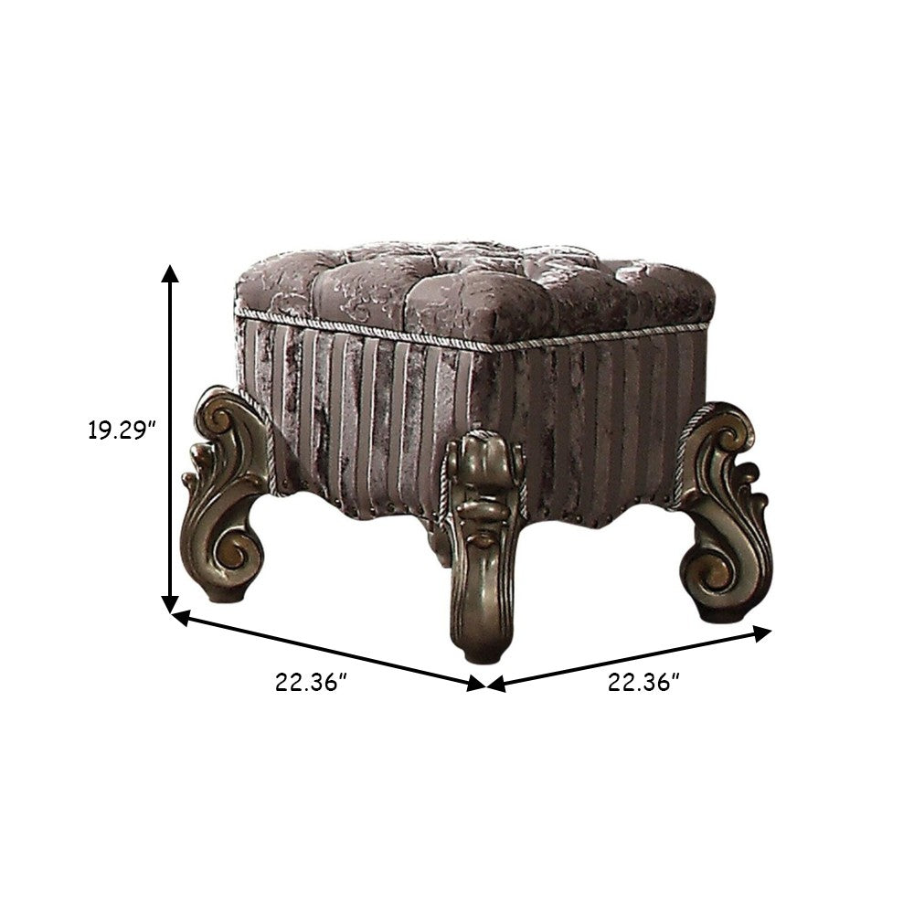 Traditional Style Wood and Poly Resin Vanity Stool, Gray - AMF-26848