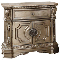 Marble Top Nightstand With One Drawer And Two Door Shelf, Antique Champagne - AMF-26934