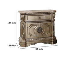 Marble Top Nightstand With One Drawer And Two Door Shelf, Antique Champagne - AMF-26934