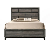 Transitional Style Wooden Queen Size Bed with Brick Elements Panel Headboard, Gray - AMF-27050Q