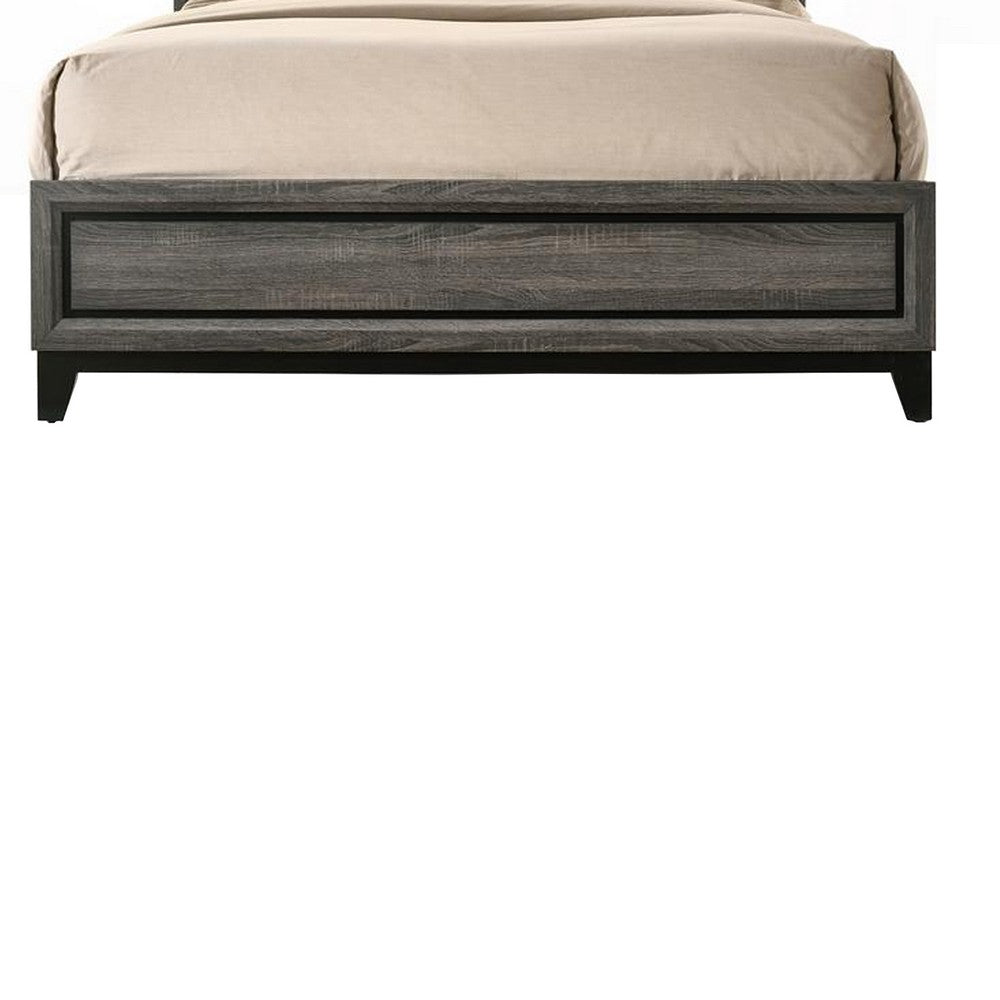 Transitional Style Wooden Queen Size Bed with Brick Elements Panel Headboard, Gray - AMF-27050Q