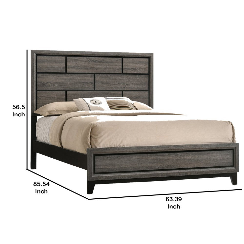Transitional Style Wooden Queen Size Bed with Brick Elements Panel Headboard, Gray - AMF-27050Q