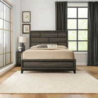 Transitional Style Wooden Queen Size Bed with Brick Elements Panel Headboard, Gray - AMF-27050Q