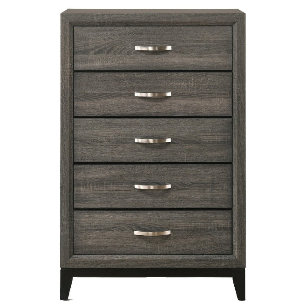 Five Drawer Chest With Tapered Feet, Weathered Gray - AMF-27056