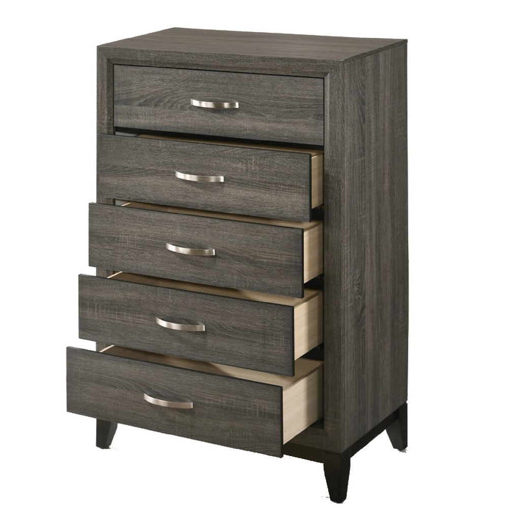Five Drawer Chest With Tapered Feet, Weathered Gray - AMF-27056