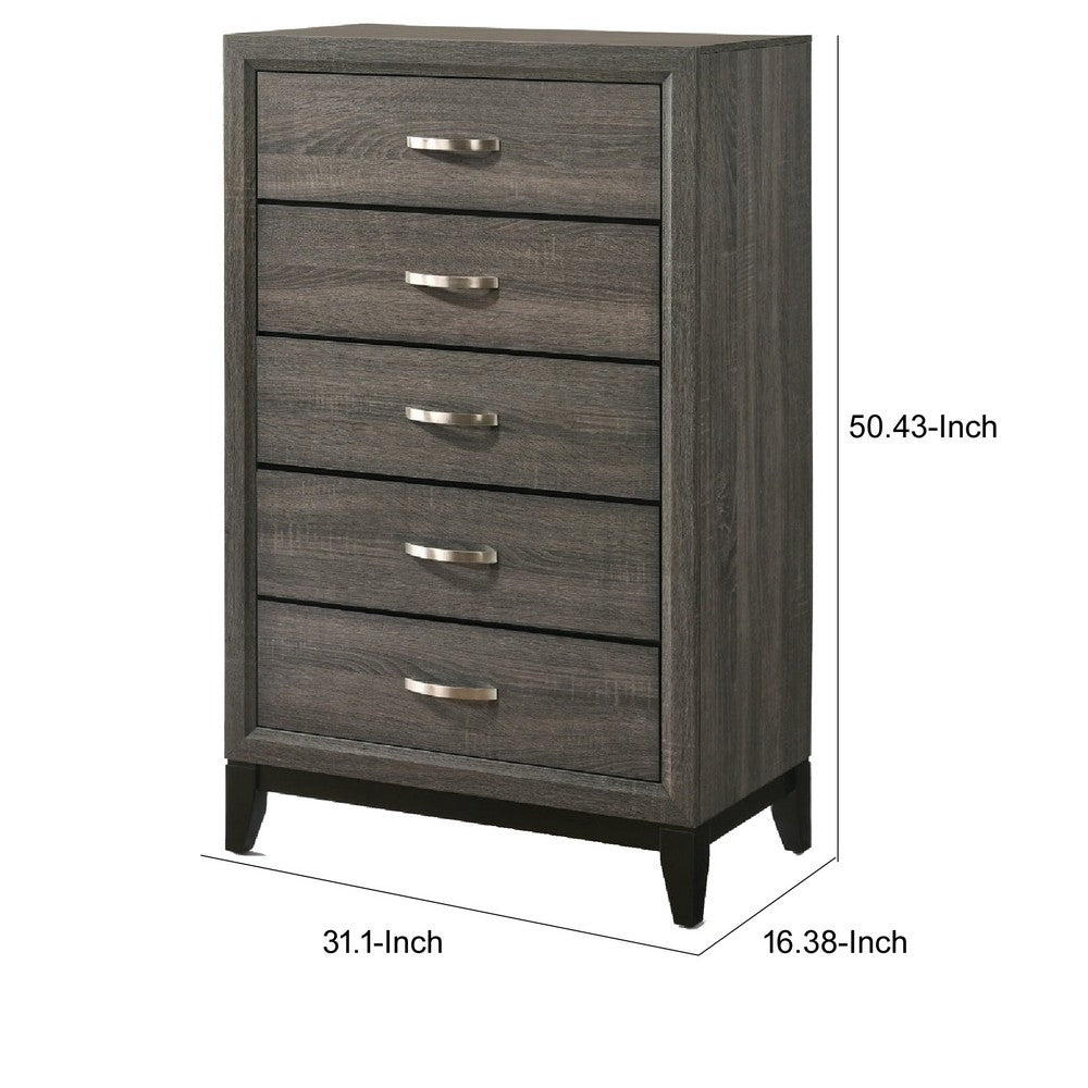 Five Drawer Chest With Tapered Feet, Weathered Gray - AMF-27056