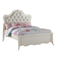 Pine Wood Twin Bed With Button Tufted Headboard, Pearl White - AMF-30505T