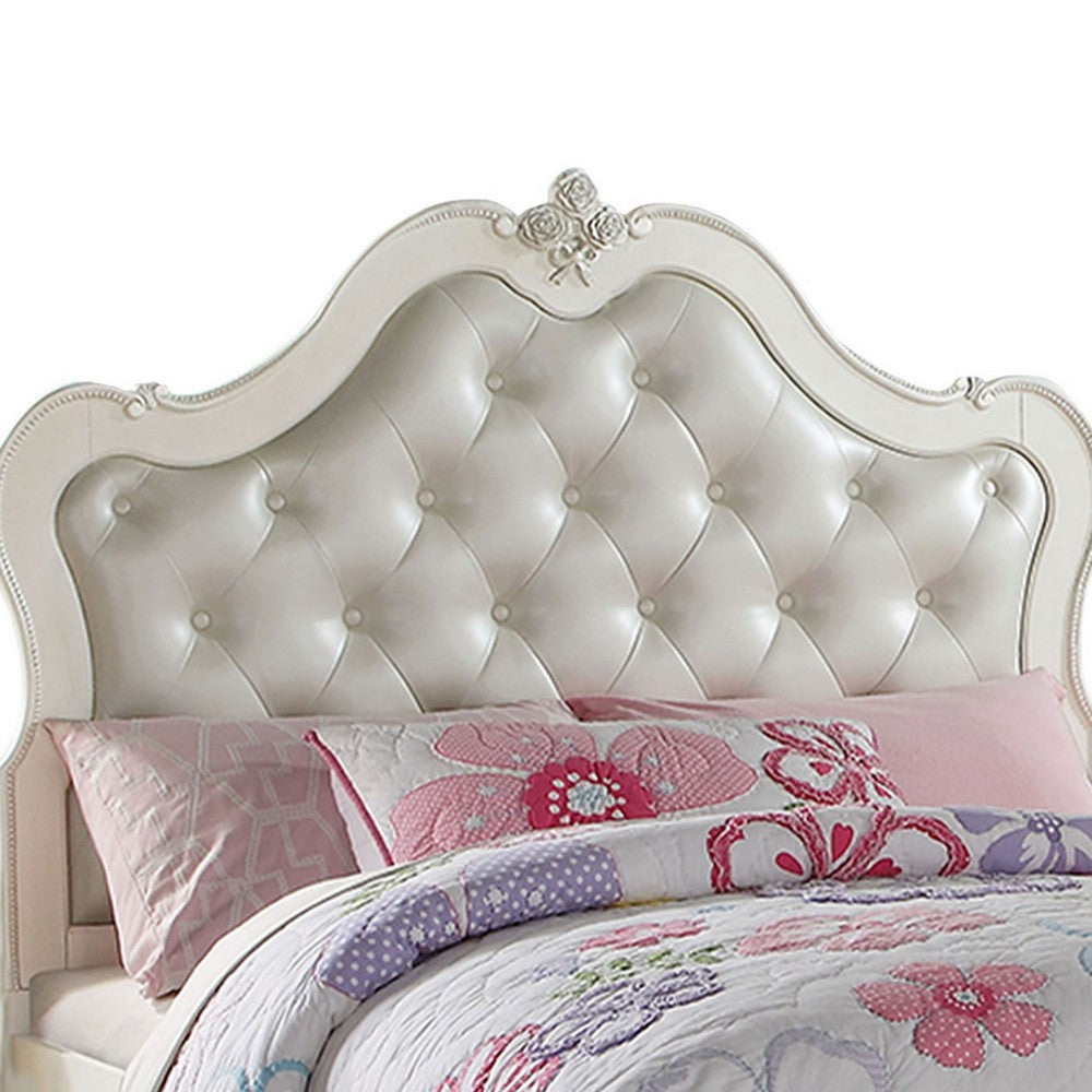 Pine Wood Twin Bed With Button Tufted Headboard, Pearl White - AMF-30505T