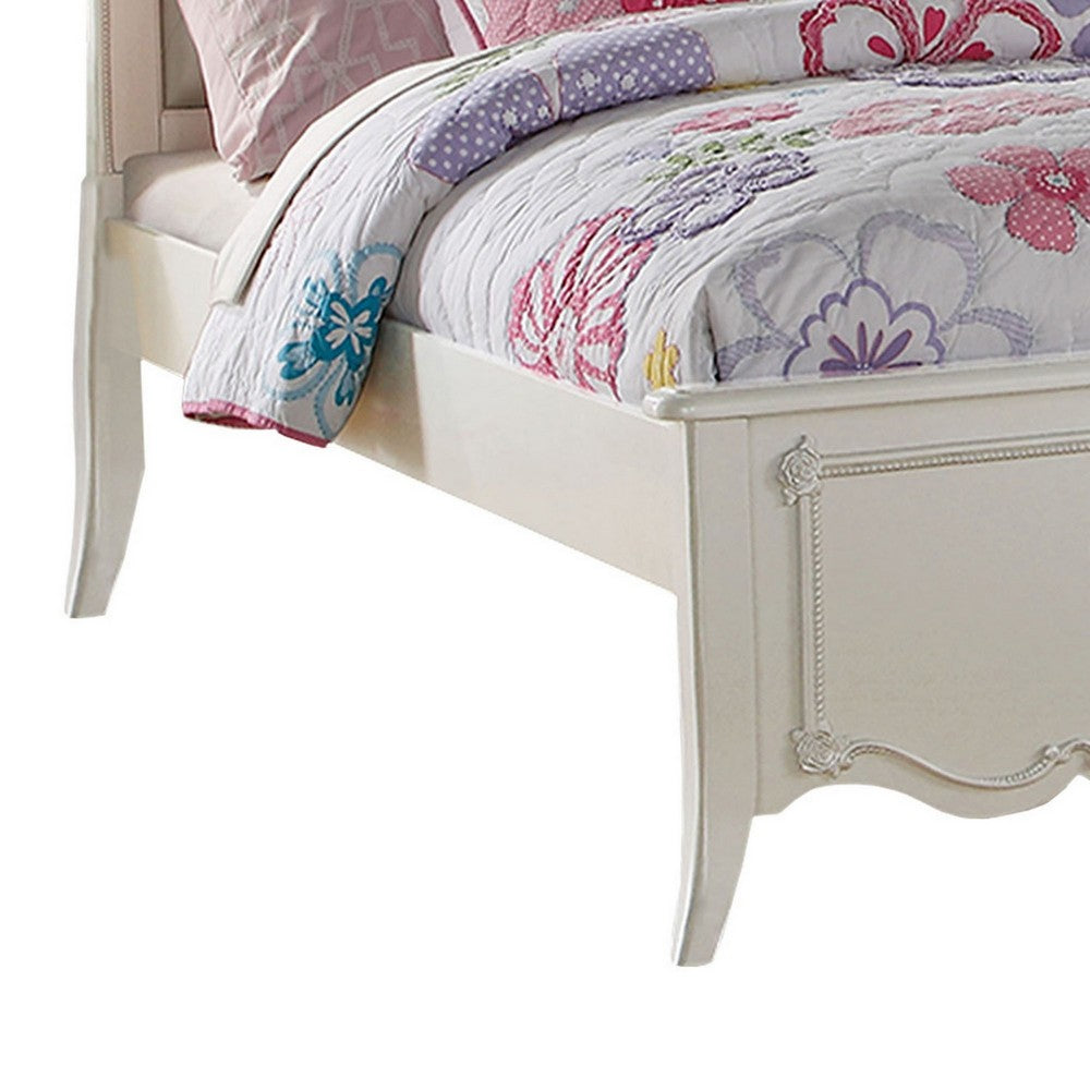 Pine Wood Twin Bed With Button Tufted Headboard, Pearl White - AMF-30505T