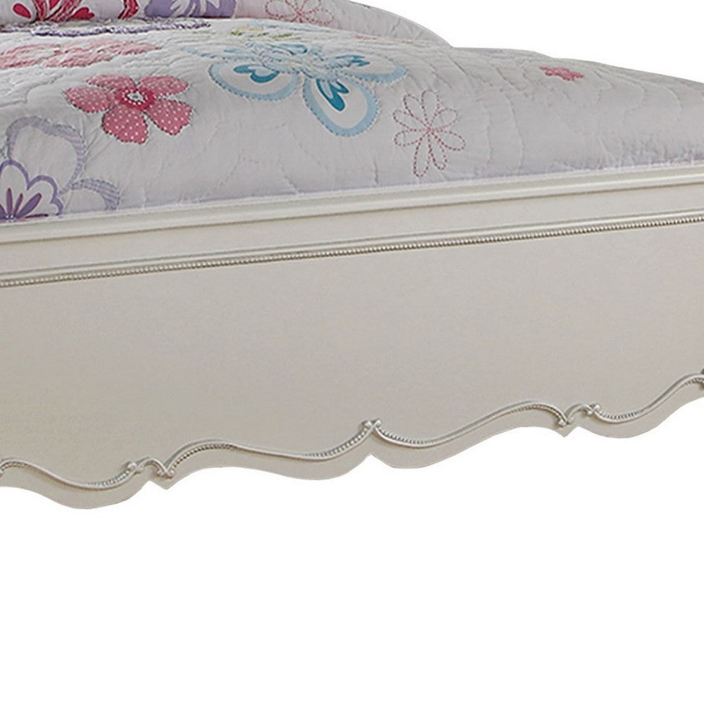 Pine Wood Twin Bed With Button Tufted Headboard, Pearl White - AMF-30505T