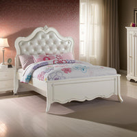 Pine Wood Twin Bed With Button Tufted Headboard, Pearl White - AMF-30505T