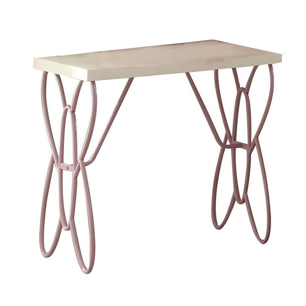 Wood And Metal One Drawer Butterfly Design Nightstand, White & Light Purple - AMF-30538