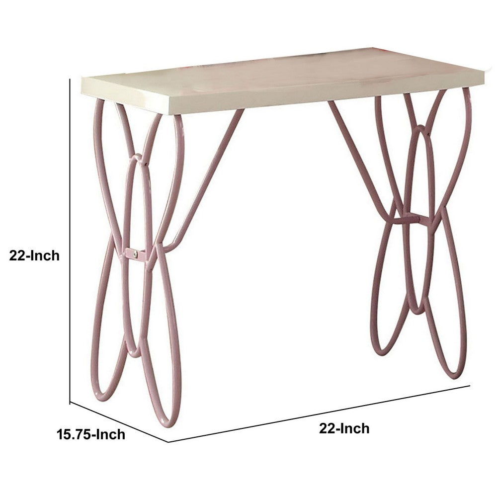 Wood And Metal One Drawer Butterfly Design Nightstand, White & Light Purple - AMF-30538