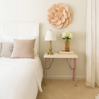 Wood And Metal One Drawer Butterfly Design Nightstand, White & Light Purple - AMF-30538