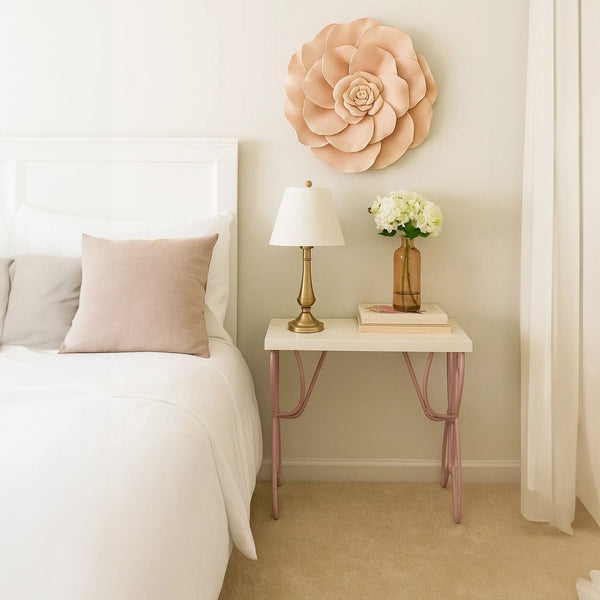 Wood And Metal One Drawer Butterfly Design Nightstand, White & Light Purple - AMF-30538