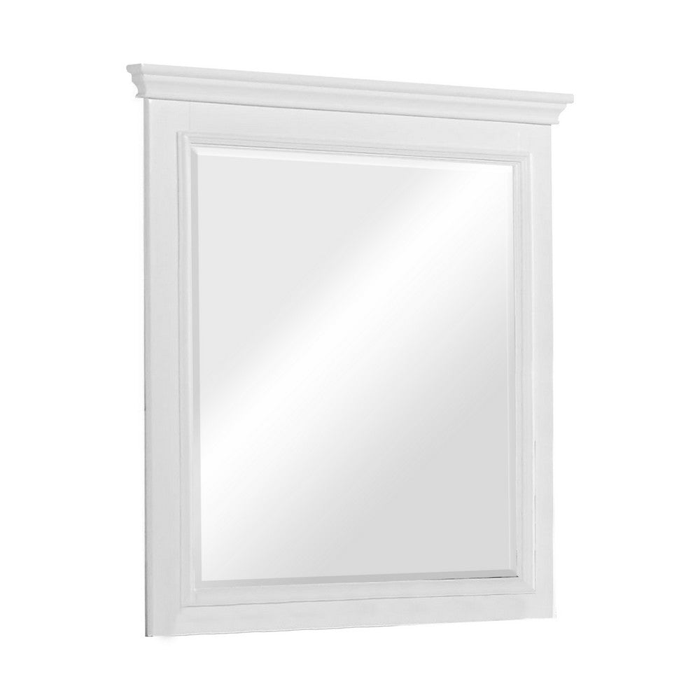 Contemporary Style Wood Rectangular Mirror, White - AMF-30600