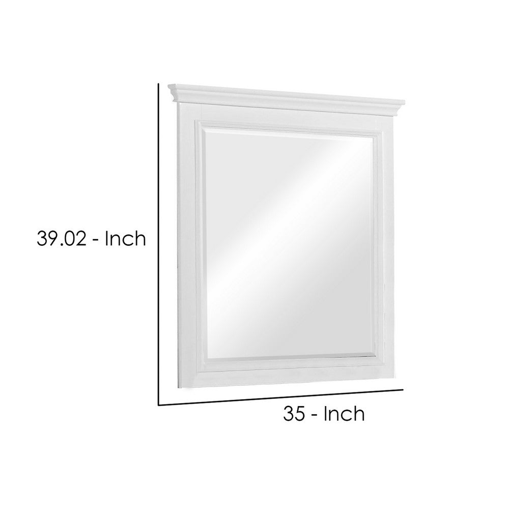 Contemporary Style Wood Rectangular Mirror, White - AMF-30600