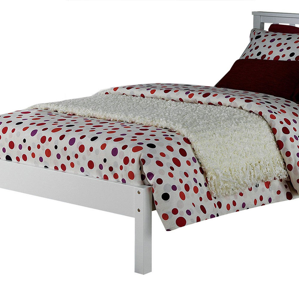 Wooden Twin Size Bed with Slated Headboard and Block Legs, White - AMF-37152