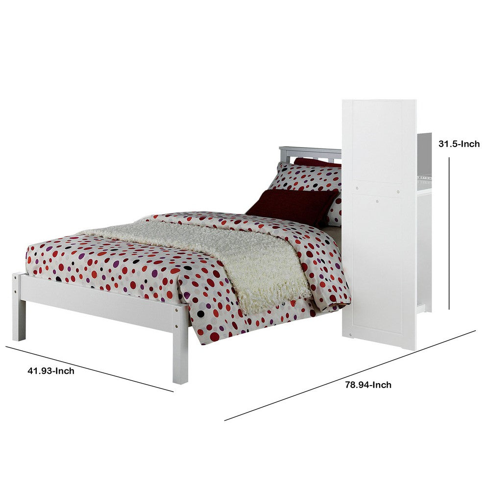 Wooden Twin Size Bed with Slated Headboard and Block Legs, White - AMF-37152