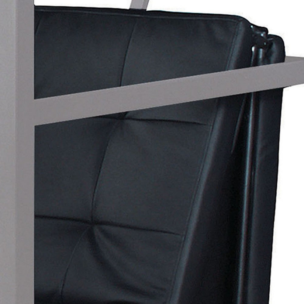 Adjustable Metal Futon with Faux Leather Upholstered Tufted Details and Casters, Black - AMF-37276