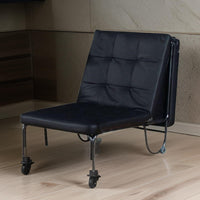 Adjustable Metal Futon with Faux Leather Upholstered Tufted Details and Casters, Black - AMF-37276