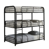 Triple Layer Full Size Metal Bunk Bed with Attached Ladder, Black - AMF-37330