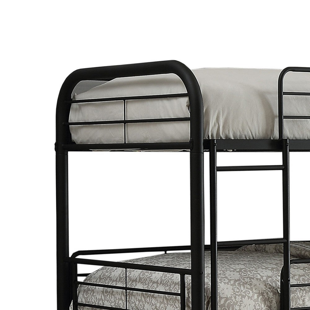 Triple Layer Full Size Metal Bunk Bed with Attached Ladder, Black - AMF-37330