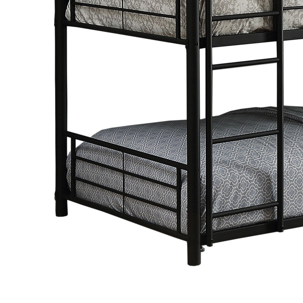 Triple Layer Full Size Metal Bunk Bed with Attached Ladder, Black - AMF-37330