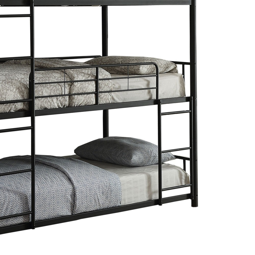Triple Layer Full Size Metal Bunk Bed with Attached Ladder, Black - AMF-37330