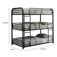 Triple Layer Full Size Metal Bunk Bed with Attached Ladder, Black - AMF-37330