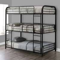 Triple Layer Full Size Metal Bunk Bed with Attached Ladder, Black - AMF-37330