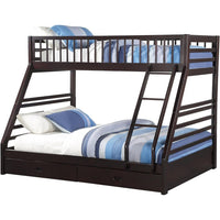 Wooden TwinXL/Queen Bunk Bed with Drawers, Espresso Brown - AMF-37425