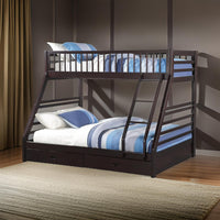 Wooden TwinXL/Queen Bunk Bed with Drawers, Espresso Brown - AMF-37425