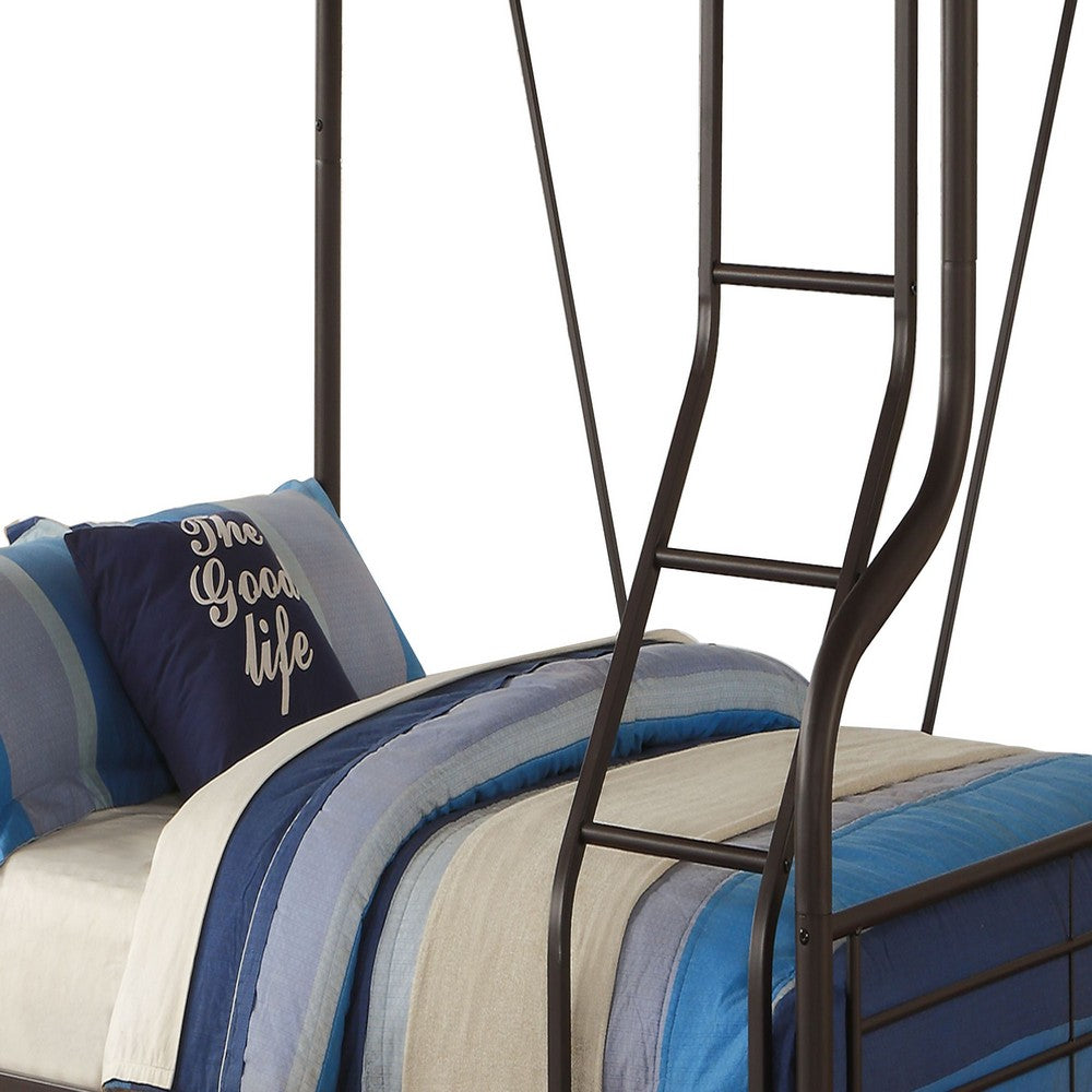 Metal Twin over Full Size Bunk Bed with Guardrail and Ladder, Gray - AMF-37610