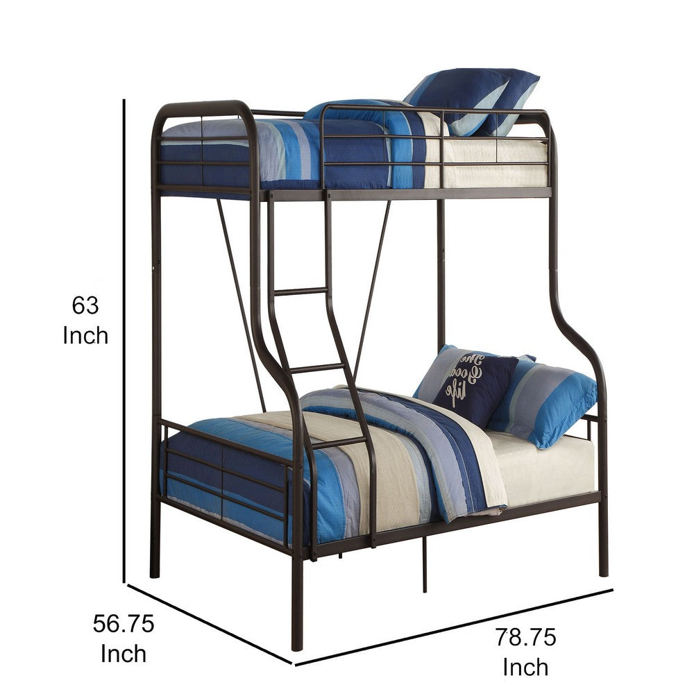 Metal Twin over Full Size Bunk Bed with Guardrail and Ladder, Gray - AMF-37610