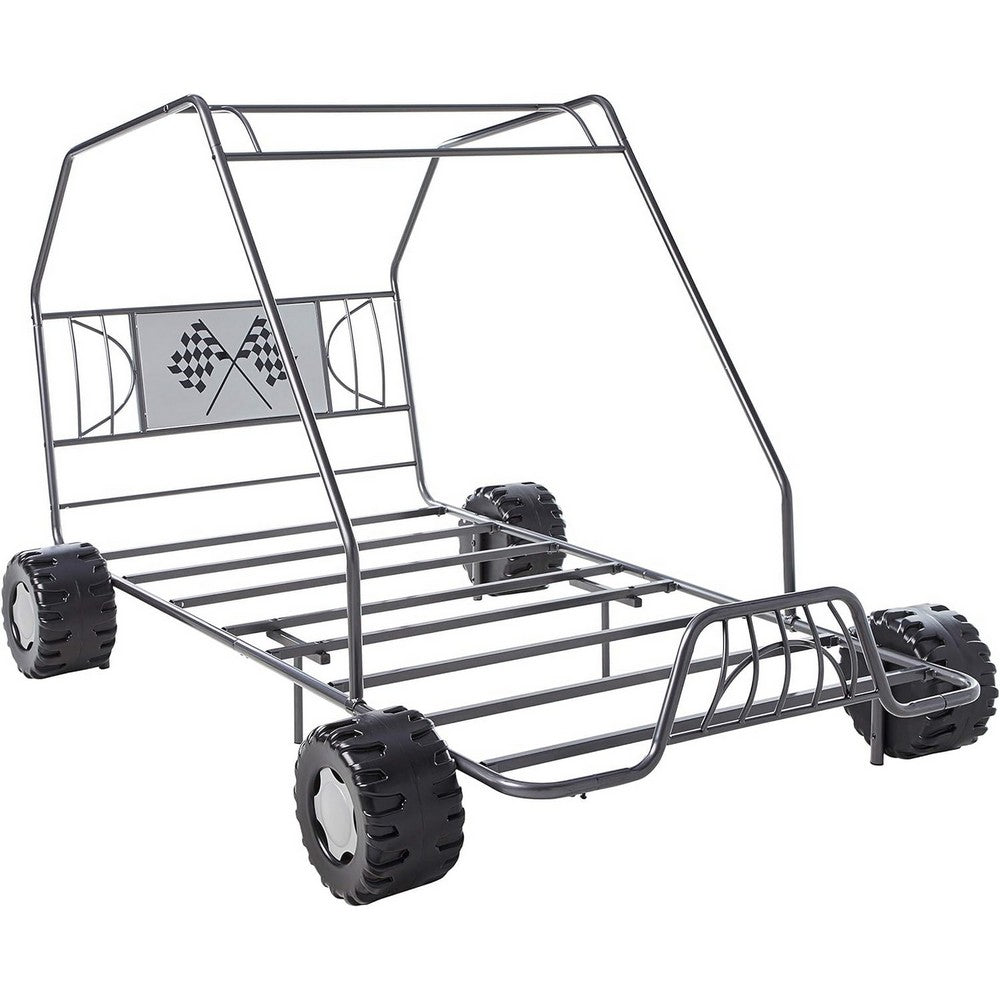 Metal Go Kart Style Twin Bed, Black - AMF-37640T