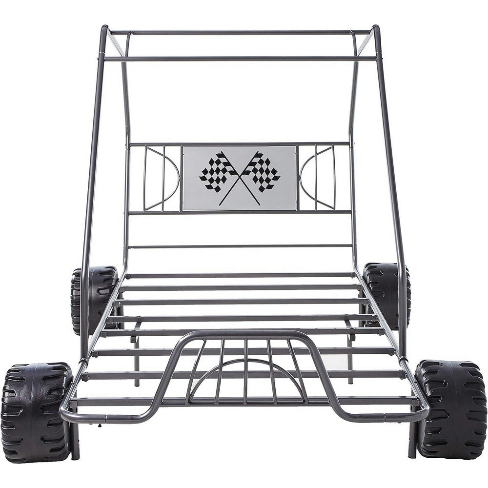 Metal Go Kart Style Twin Bed, Black - AMF-37640T