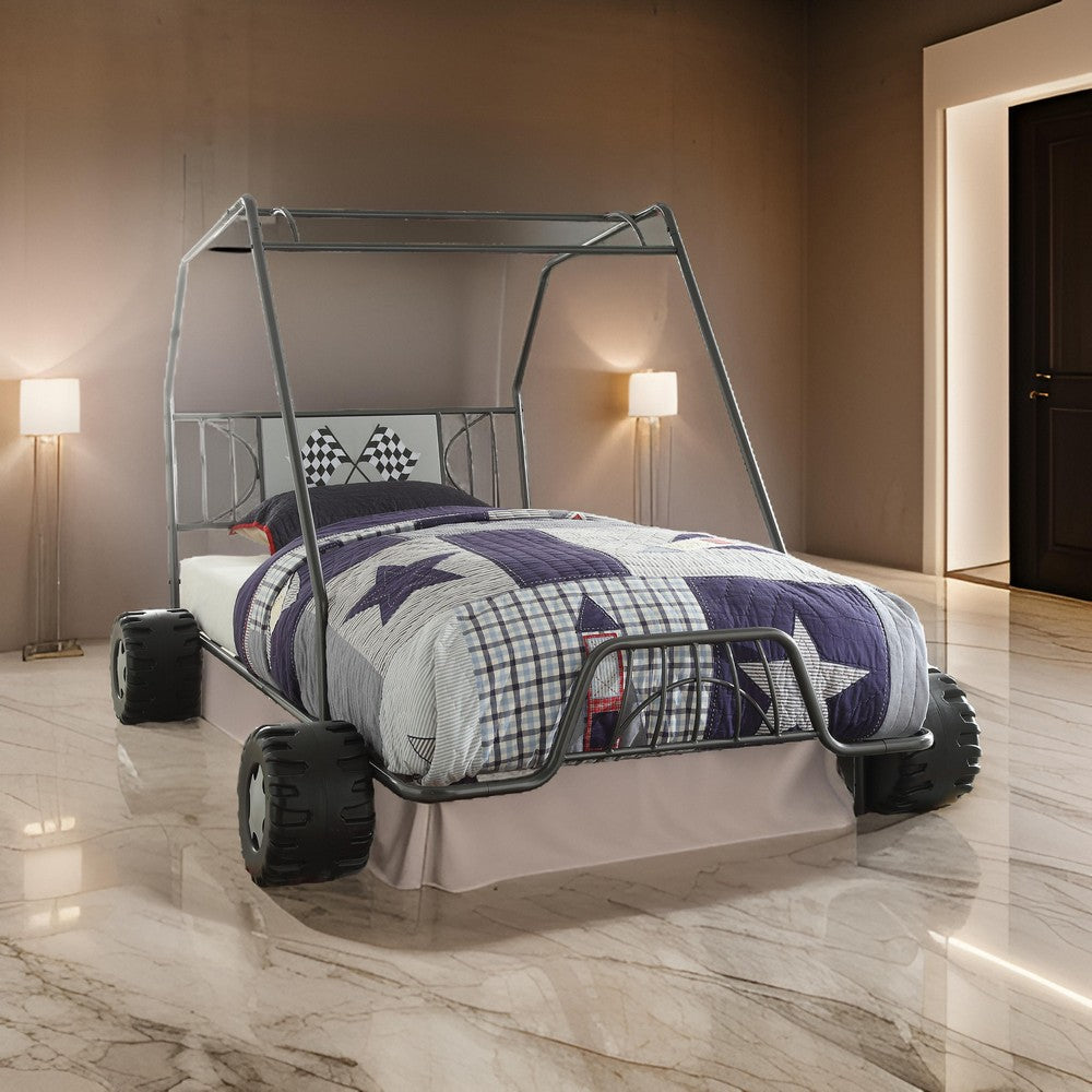 Metal Go Kart Style Twin Bed, Black - AMF-37640T