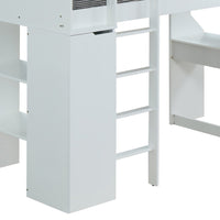 Wooden Twin Size Loft Bunk Bed with Workstation and Ladder, White - AMF-38060