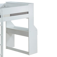 Wooden Twin Size Loft Bunk Bed with Workstation and Ladder, White - AMF-38060