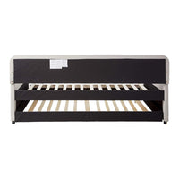 Fabric Upholstered Wooden Day Bed with Trundle and Panel Back, Beige - AMF-39190