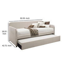 Fabric Upholstered Wooden Day Bed with Trundle and Panel Back, Beige - AMF-39190