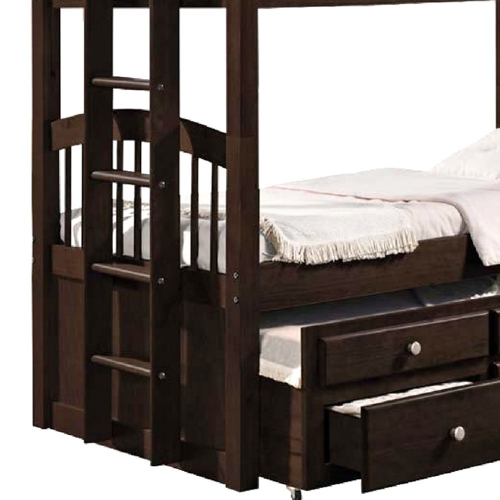 Wooden Twin/Twin Bunk Bed & Trundle with 3 Drawers, Brown - AMF-40000