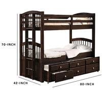 Wooden Twin/Twin Bunk Bed & Trundle with 3 Drawers, Brown - AMF-40000
