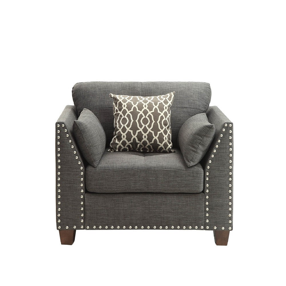 34 Inch Wide Nailhead Fabric Upholstered Accent Chair, Gray - AMF-52407