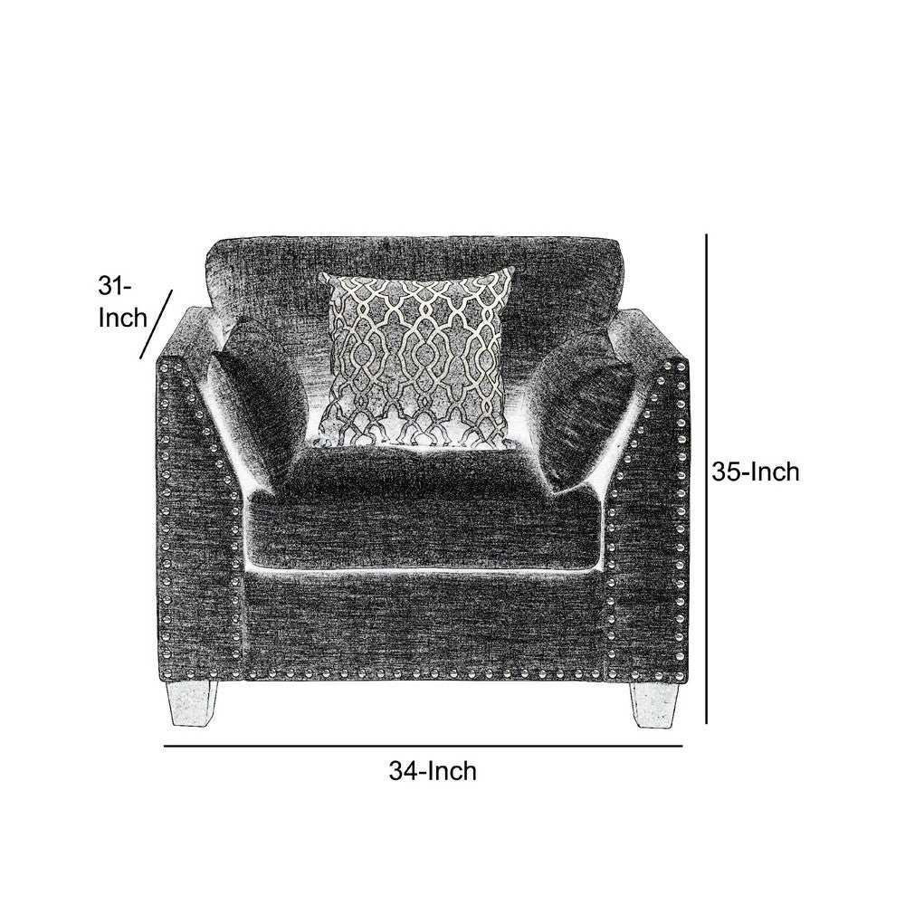 34 Inch Wide Nailhead Fabric Upholstered Accent Chair, Gray - AMF-52407