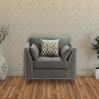 34 Inch Wide Nailhead Fabric Upholstered Accent Chair, Gray - AMF-52407