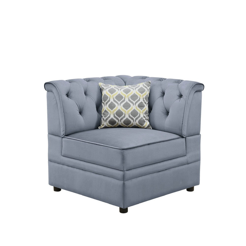 Fabric Upholstered Wooden Modular Wedge with Button Tufted Details, Gray - AMF-53306