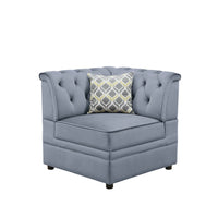 Fabric Upholstered Wooden Modular Wedge with Button Tufted Details, Gray - AMF-53306