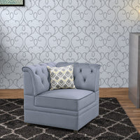 Fabric Upholstered Wooden Modular Wedge with Button Tufted Details, Gray - AMF-53306